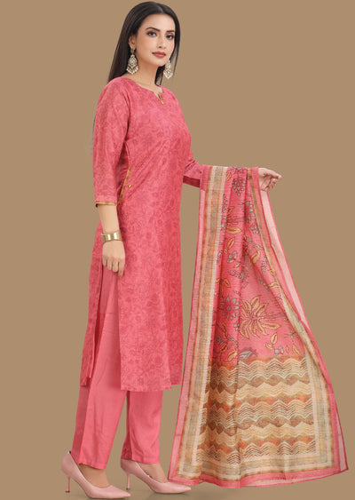 Pink Soft Chanderi Silk Straight Cut Suit