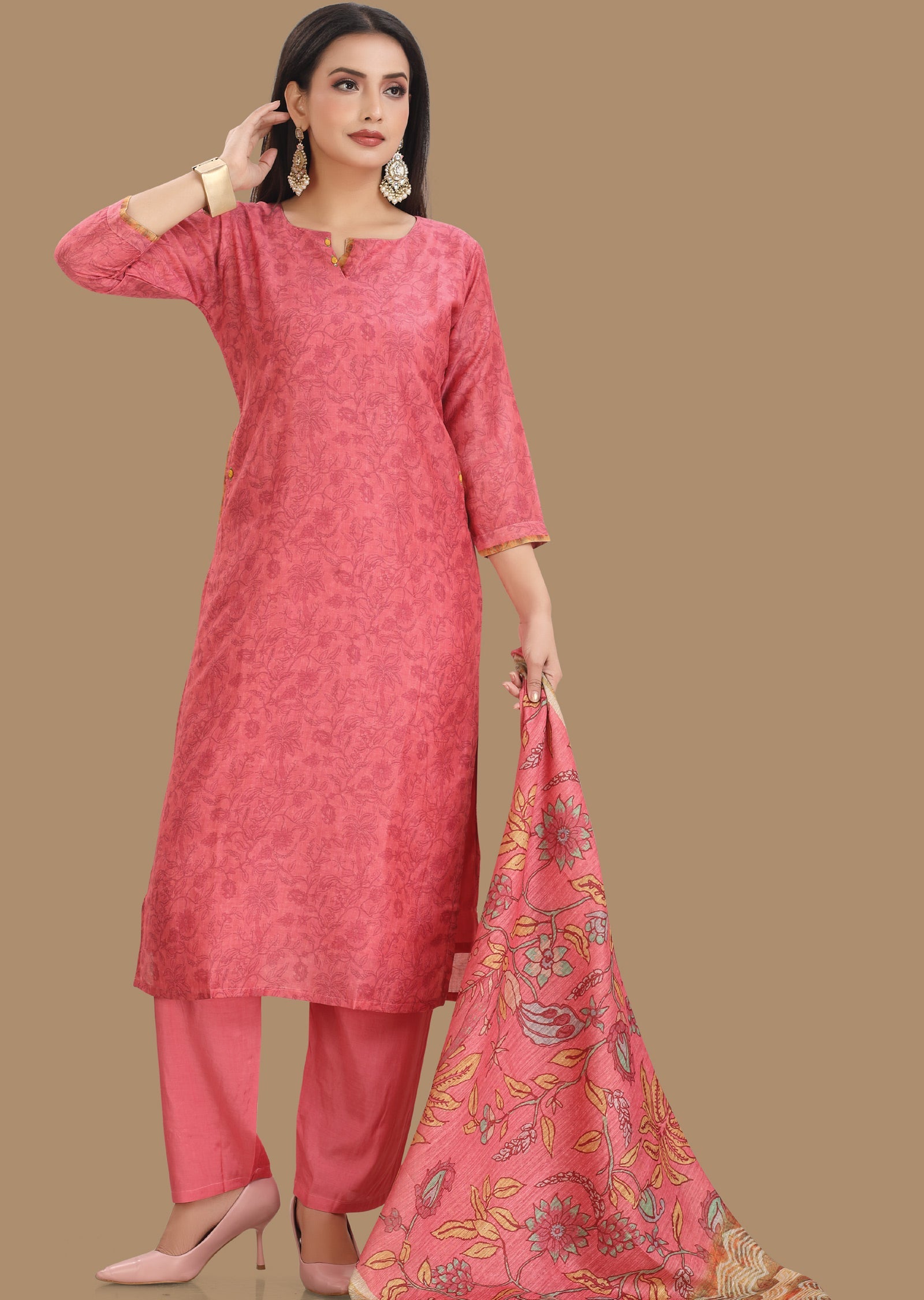 Pink Soft Chanderi Silk Straight Cut Suit