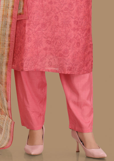 Pink Soft Chanderi Silk Straight Cut Suit