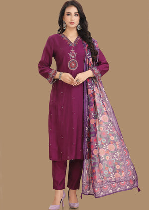 Purple Russian Silk Straight Cut Suit