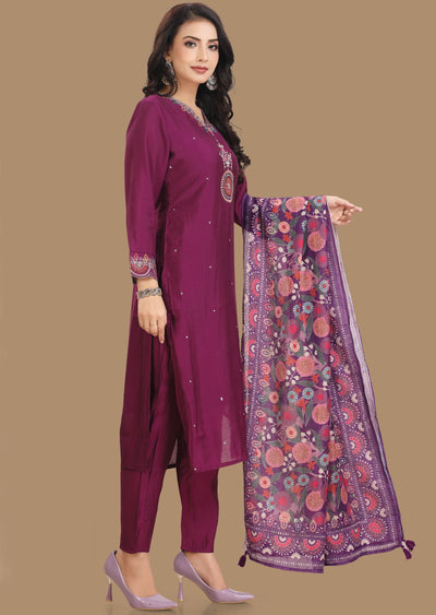 Purple Russian Silk Straight Cut Suit