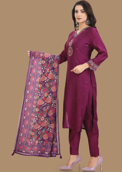 Purple Russian Silk Straight Cut Suit