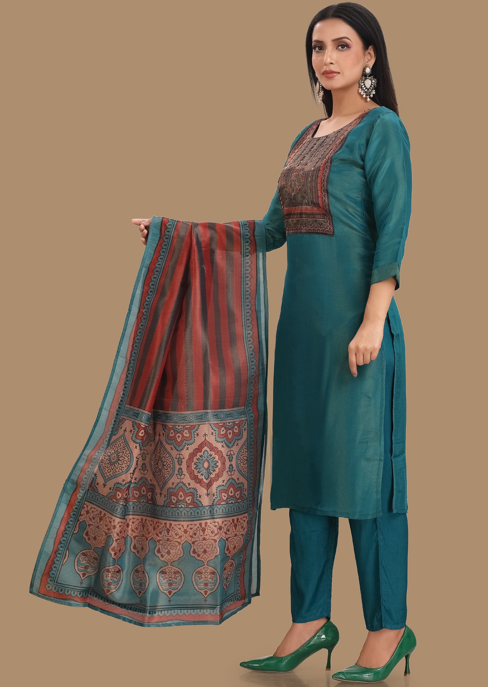 Rama Blue Tissue Silk Straight Cut Suit