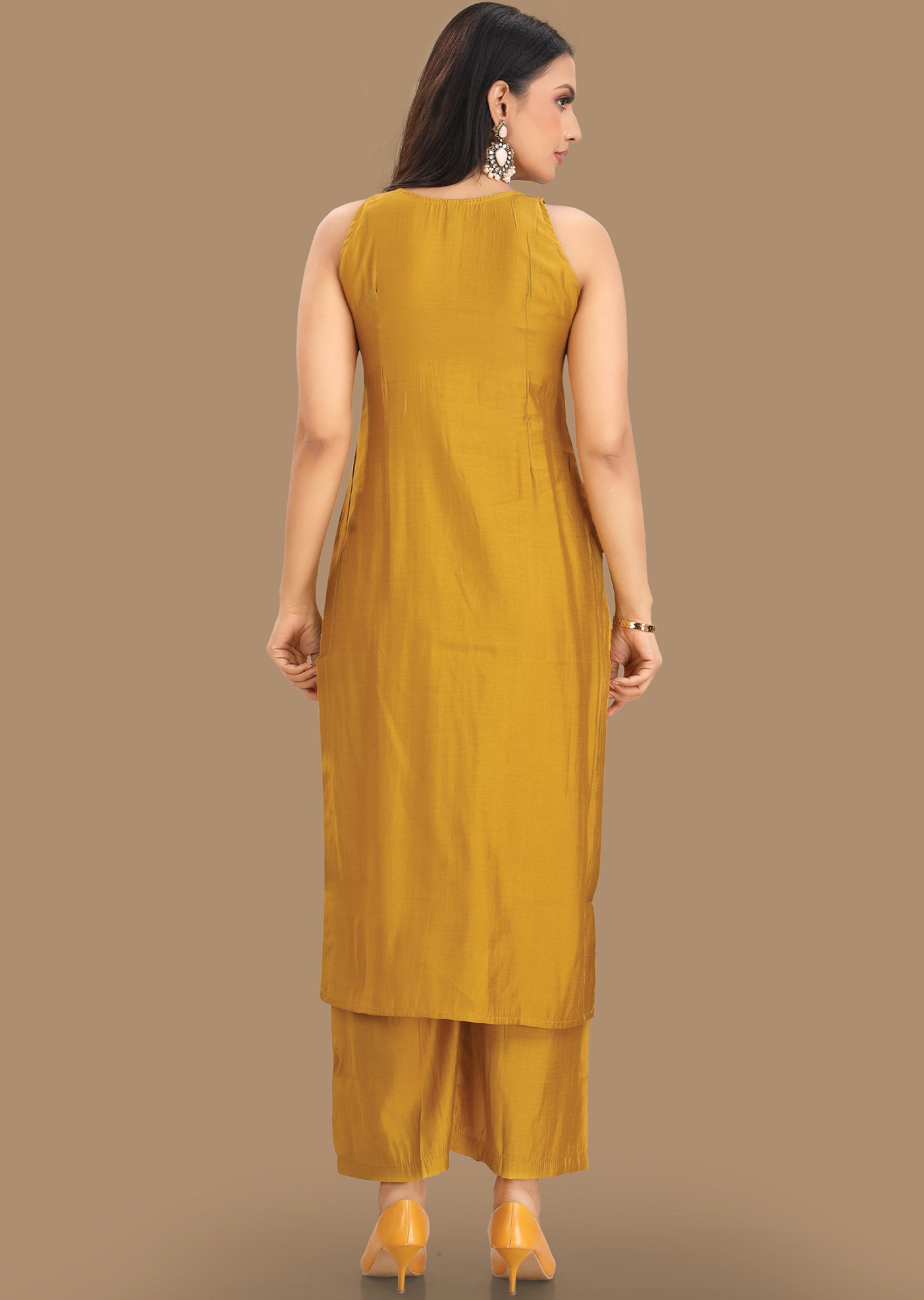 Mustard Dola Silk Straight Cut Suit