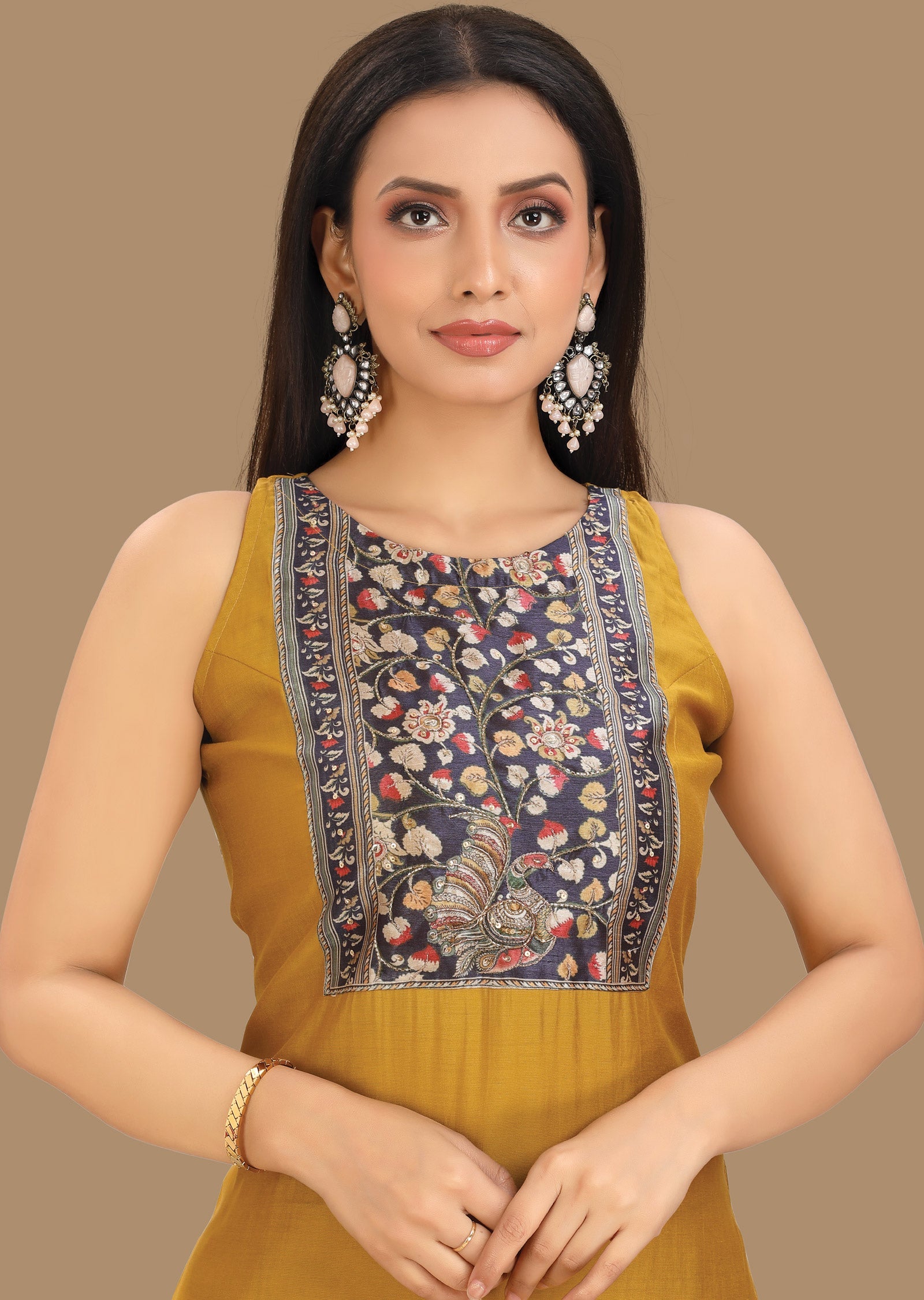 Mustard Dola Silk Straight Cut Suit