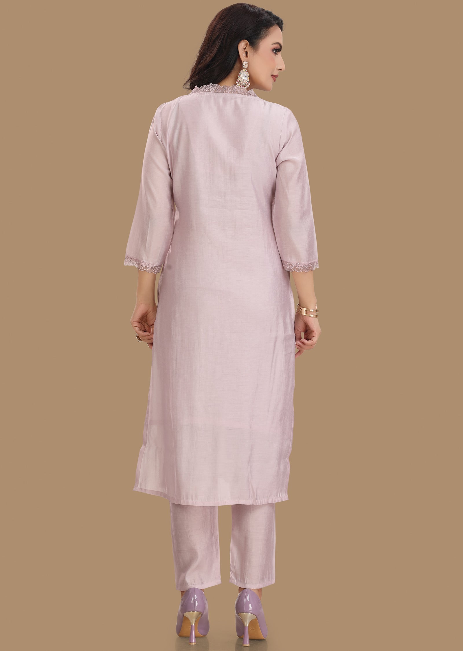 Lilac Soft Chanderi Straight Cut Suit