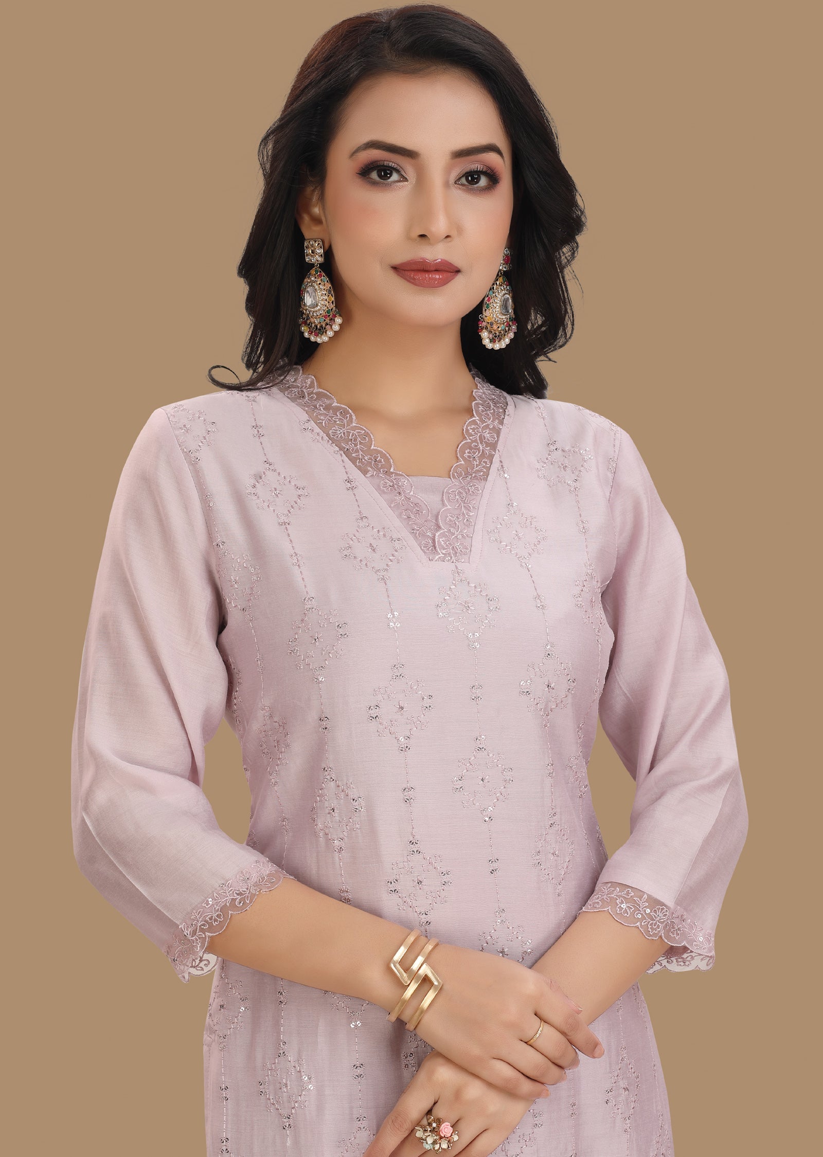 Lilac Soft Chanderi Straight Cut Suit