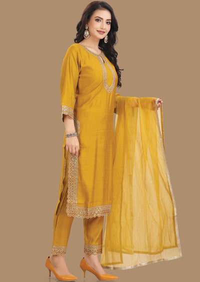 Mustard Silk Straight Cut Suit