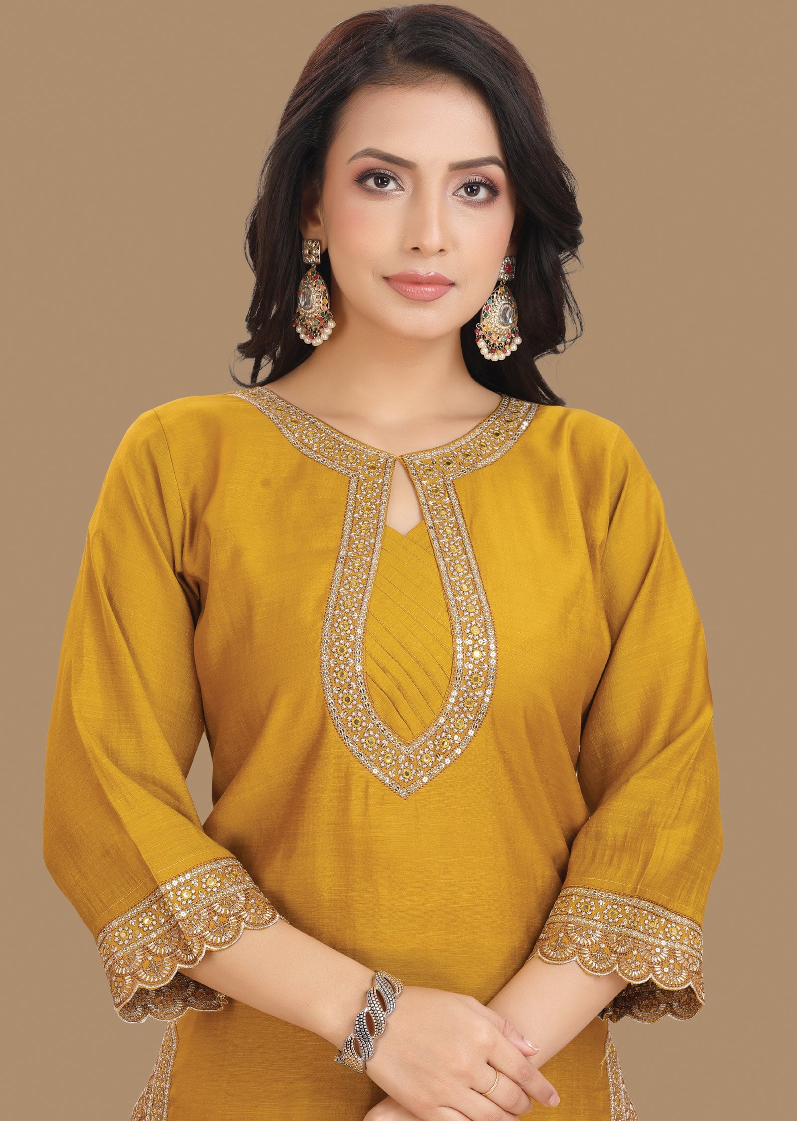 Mustard Silk Straight Cut Suit