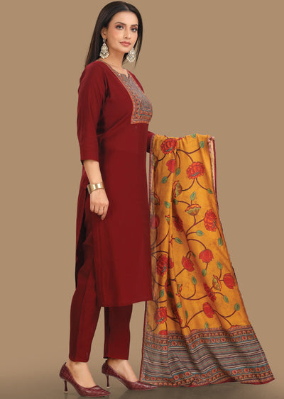 Maroon Russian Silk Straight Cut Suit