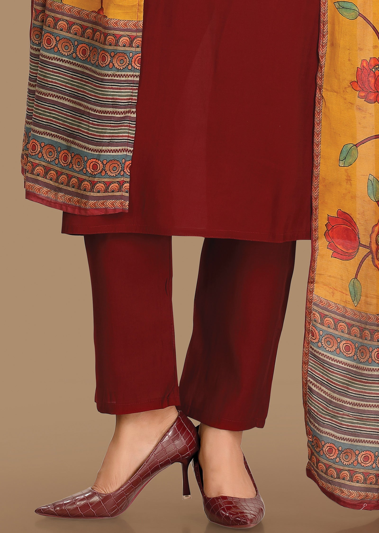 Maroon Russian Silk Straight Cut Suit