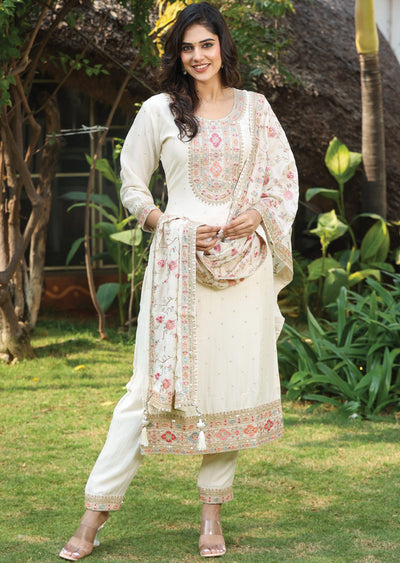 Cream Soft Silk Straight Cut Suit