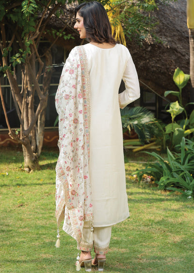 Cream Soft Silk Straight Cut Suit