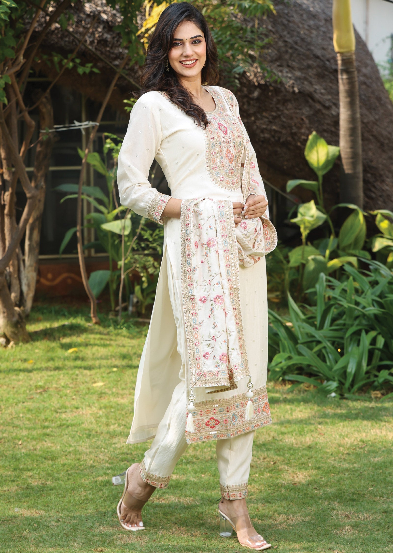 Cream Soft Silk Straight Cut Suit