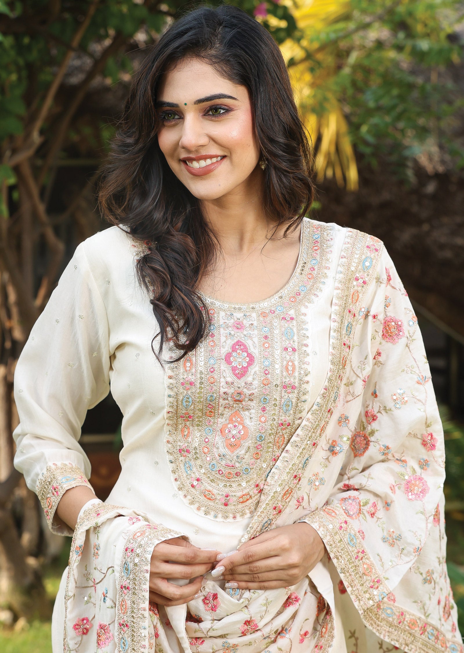 Cream Soft Silk Straight Cut Suit