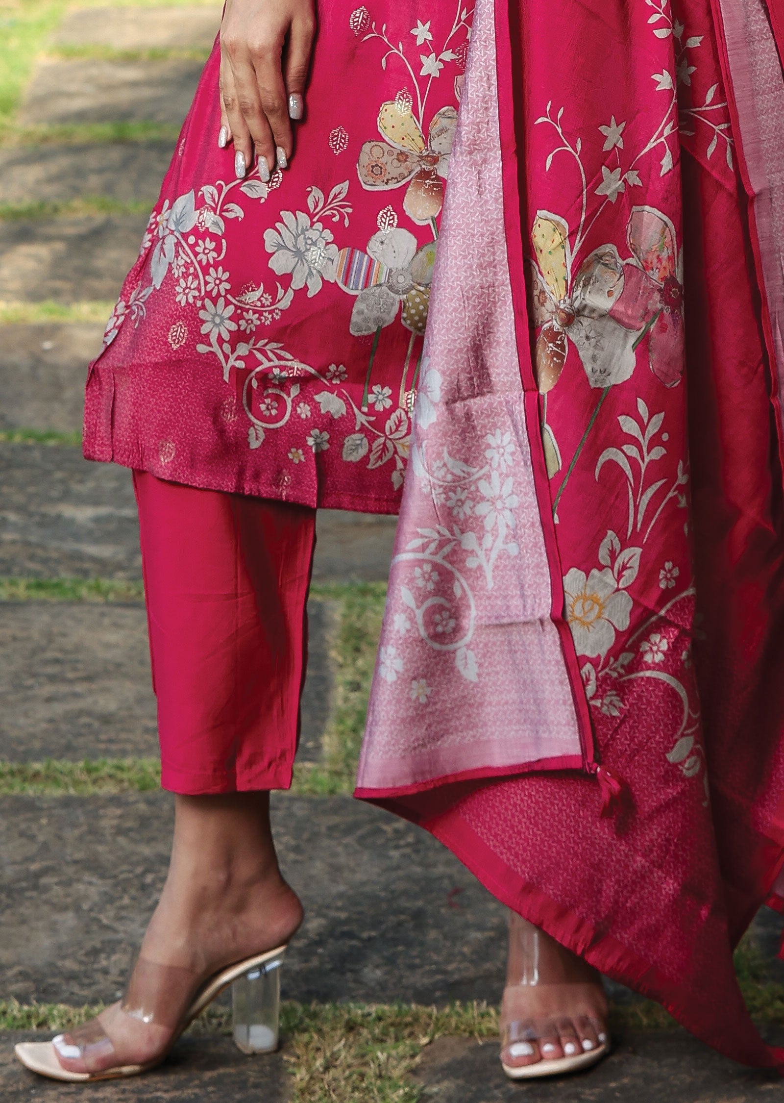 Red Muslin Straight Cut Suit