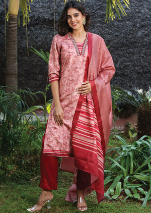 Light Rust Tussar Silk Straight Cut Suit