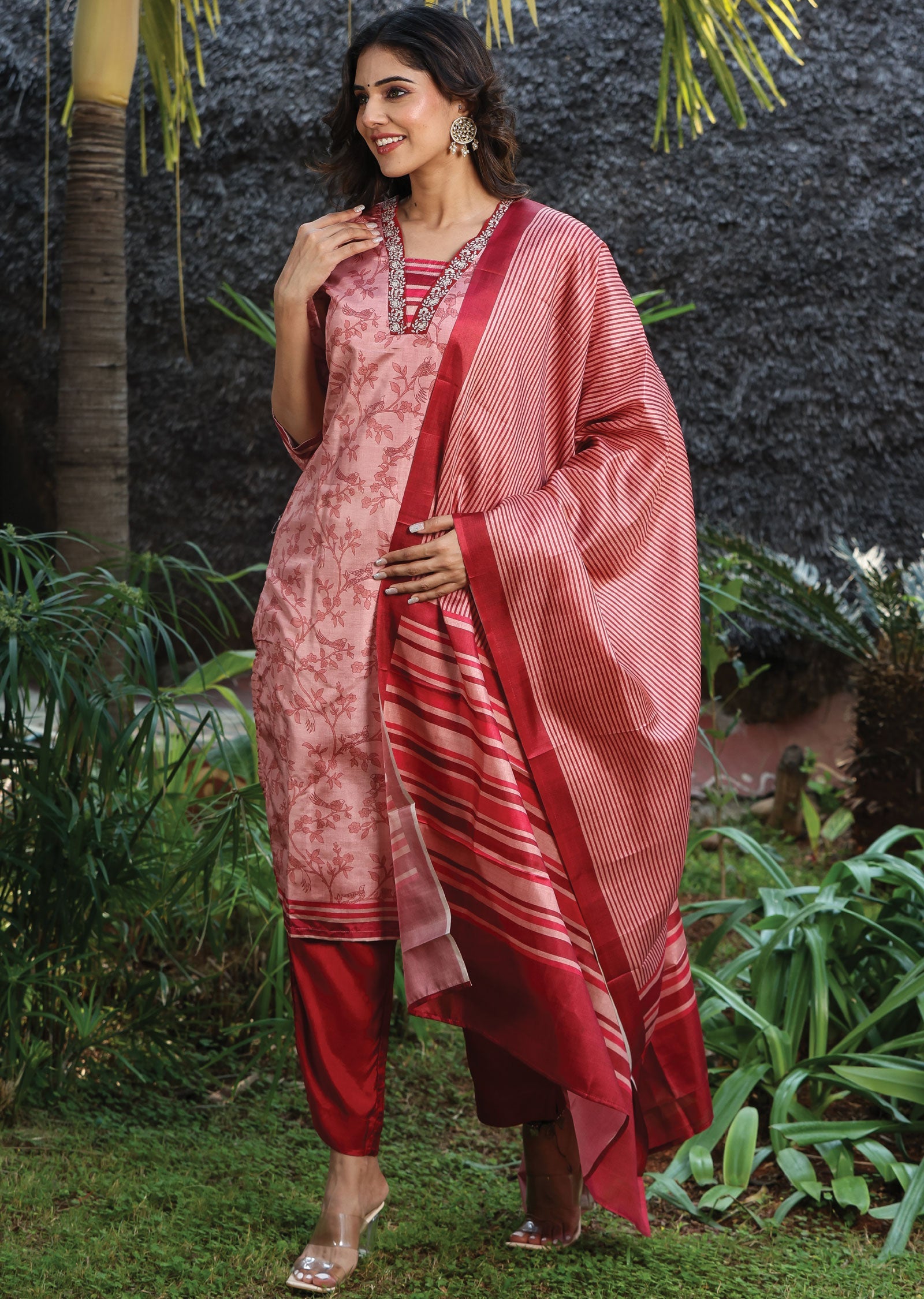 Light Rust Tussar Silk Straight Cut Suit