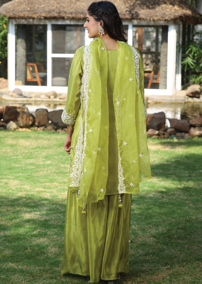 Lime Green Tissue Silk Straight Cut Suit