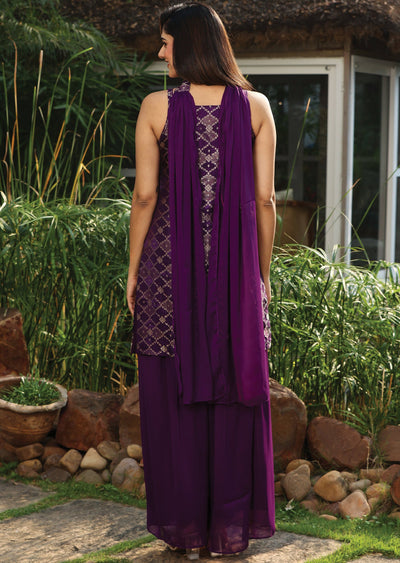 Purple Banaras Silk Straight Cut Suit