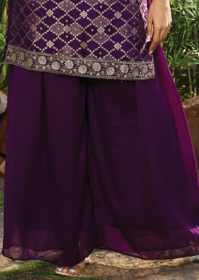 Purple Banaras Silk Straight Cut Suit