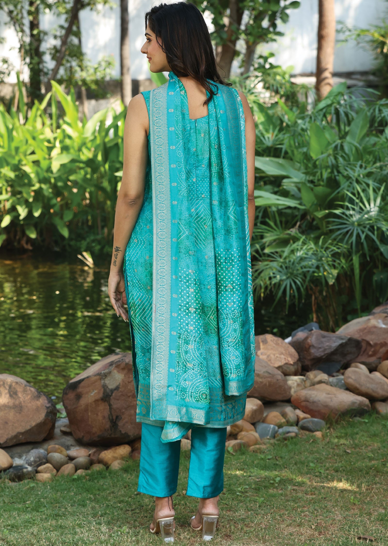 Rama Green Banaras Silk Straight Cut Suit