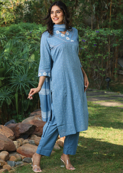 Light Blue Handloom Cotton Straight Cut Suit