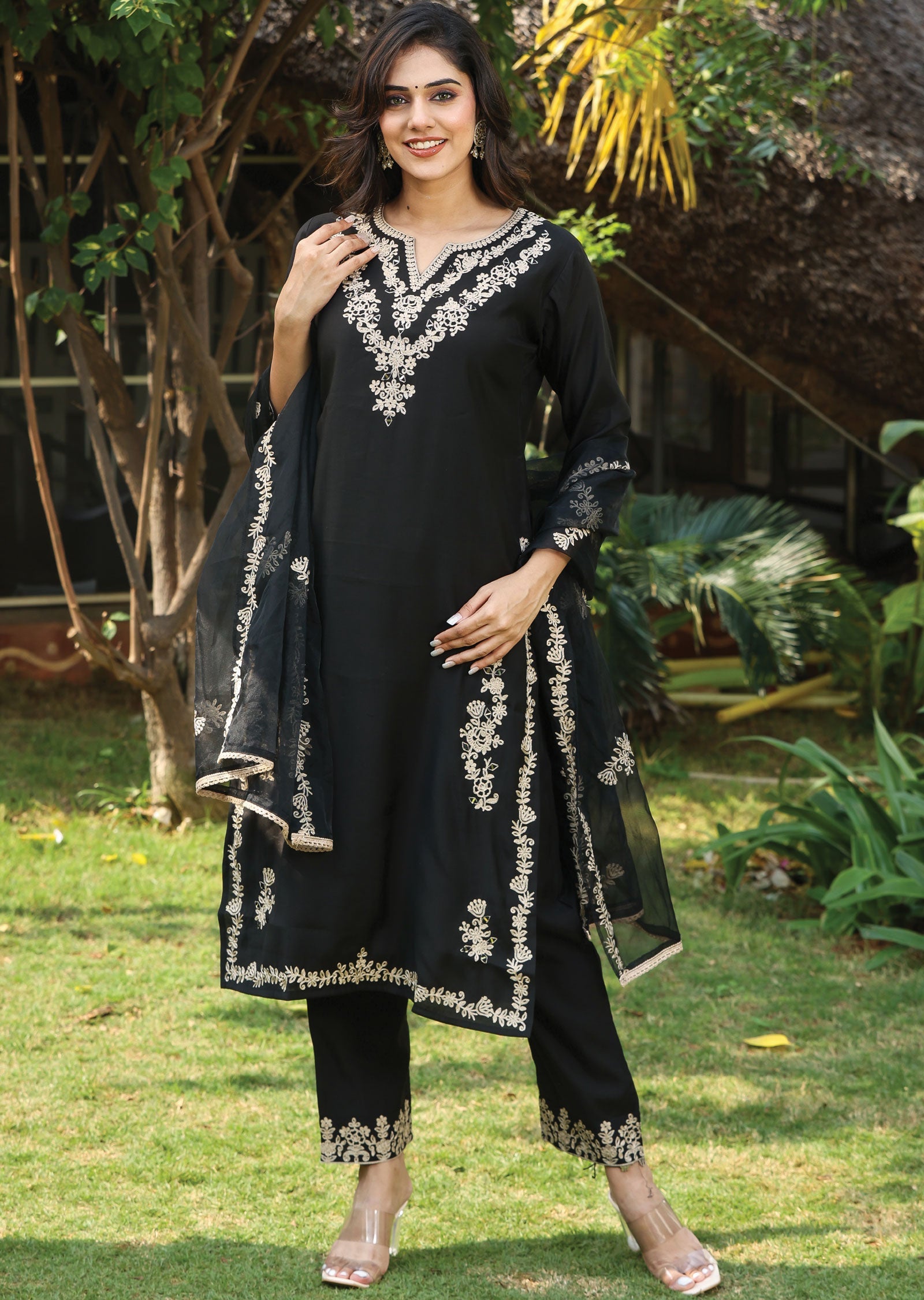 Black Russian Silk Straight Cut Suit