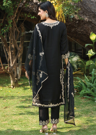 Black Russian Silk Straight Cut Suit