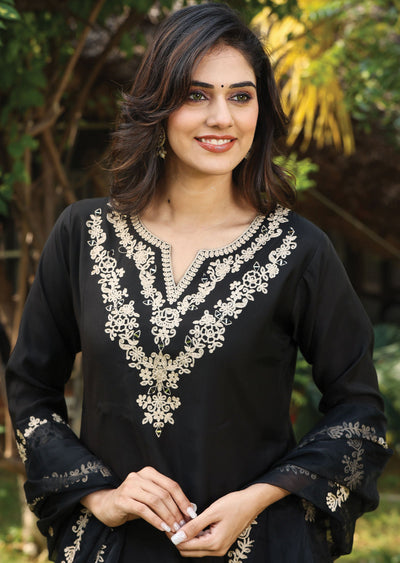 Black Russian Silk Straight Cut Suit