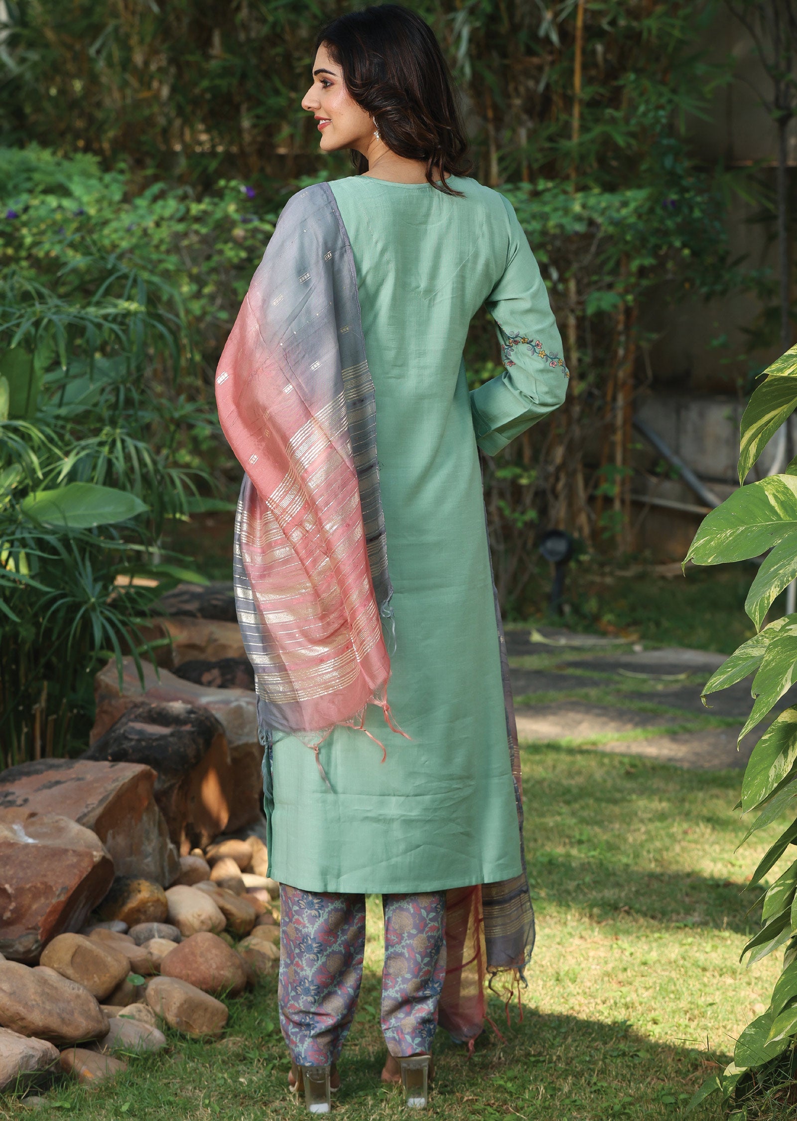 Dusty Green Soft Silk Straight Cut Suit