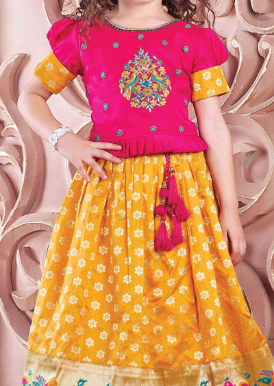 Rani Pink/Yellow Silk/Banaras Kidswear