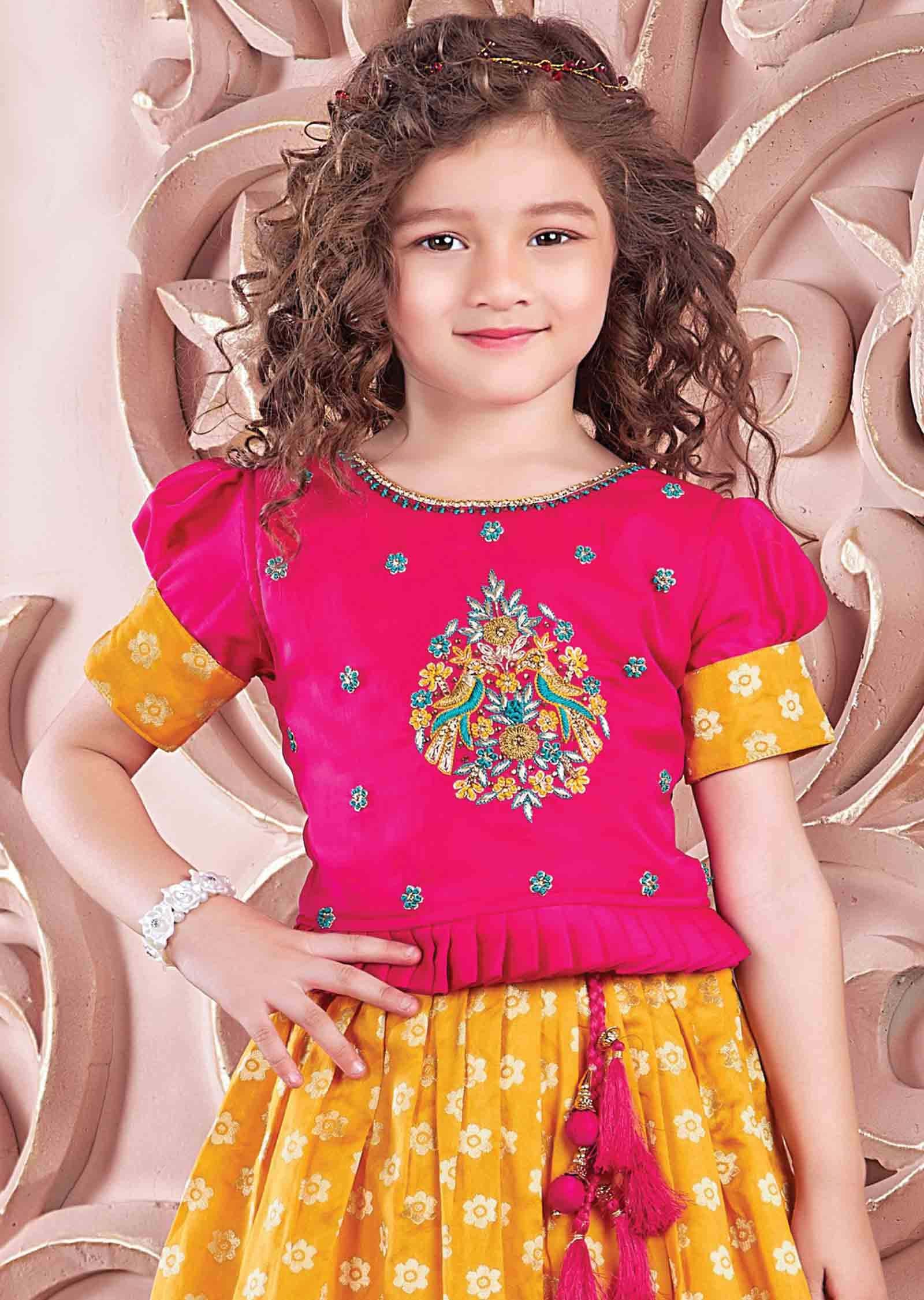Rani Pink/Yellow Silk/Banaras Kidswear