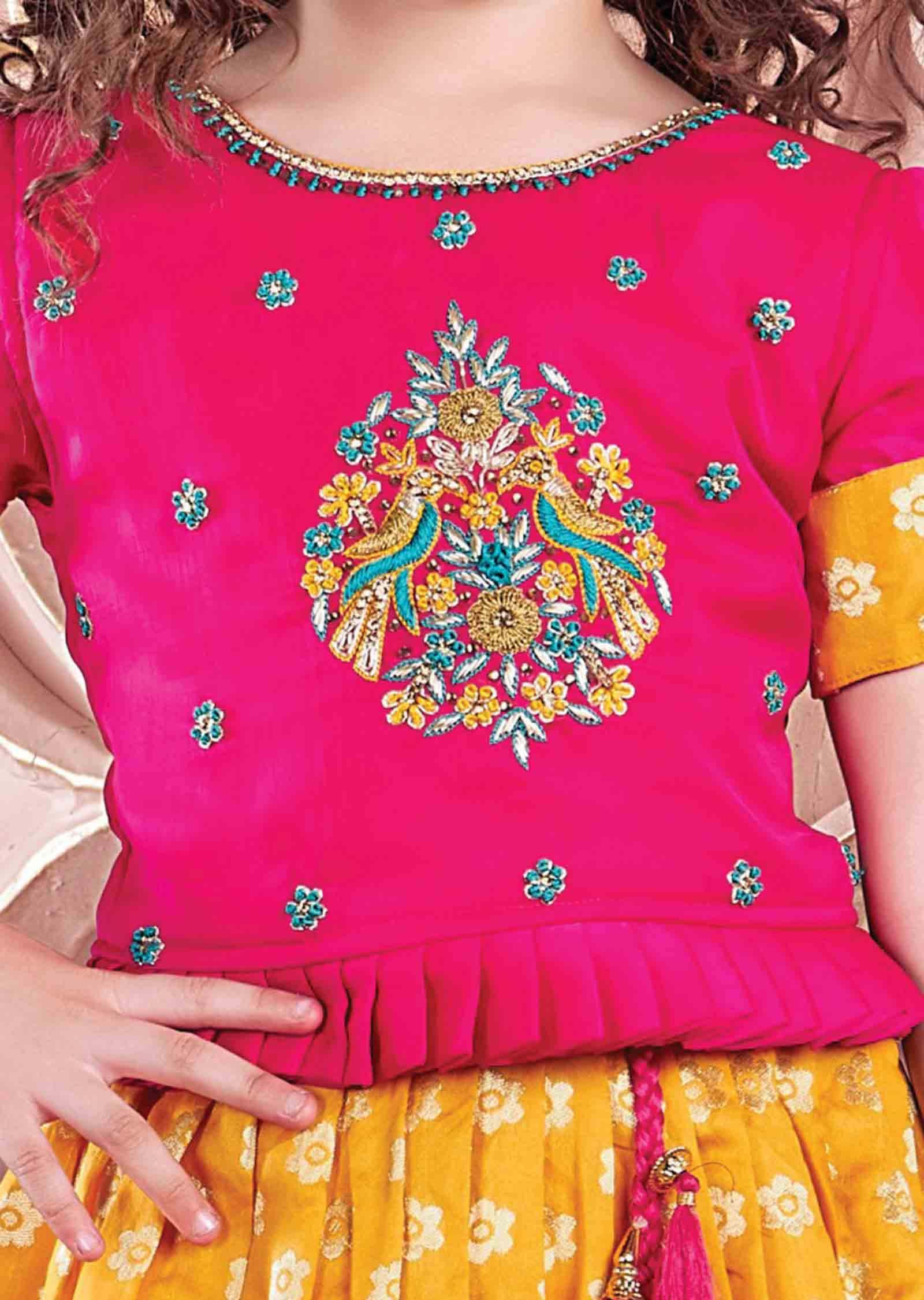 Rani Pink/Yellow Silk/Banaras Kidswear