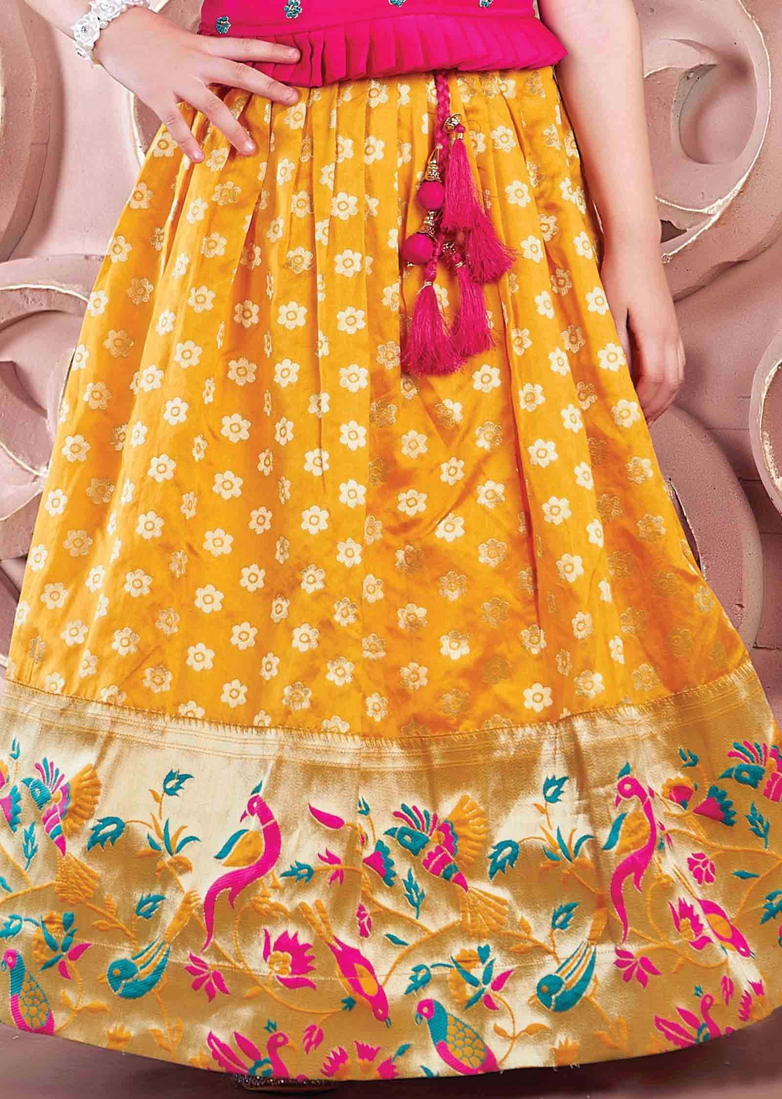 Rani Pink/Yellow Silk/Banaras Kidswear