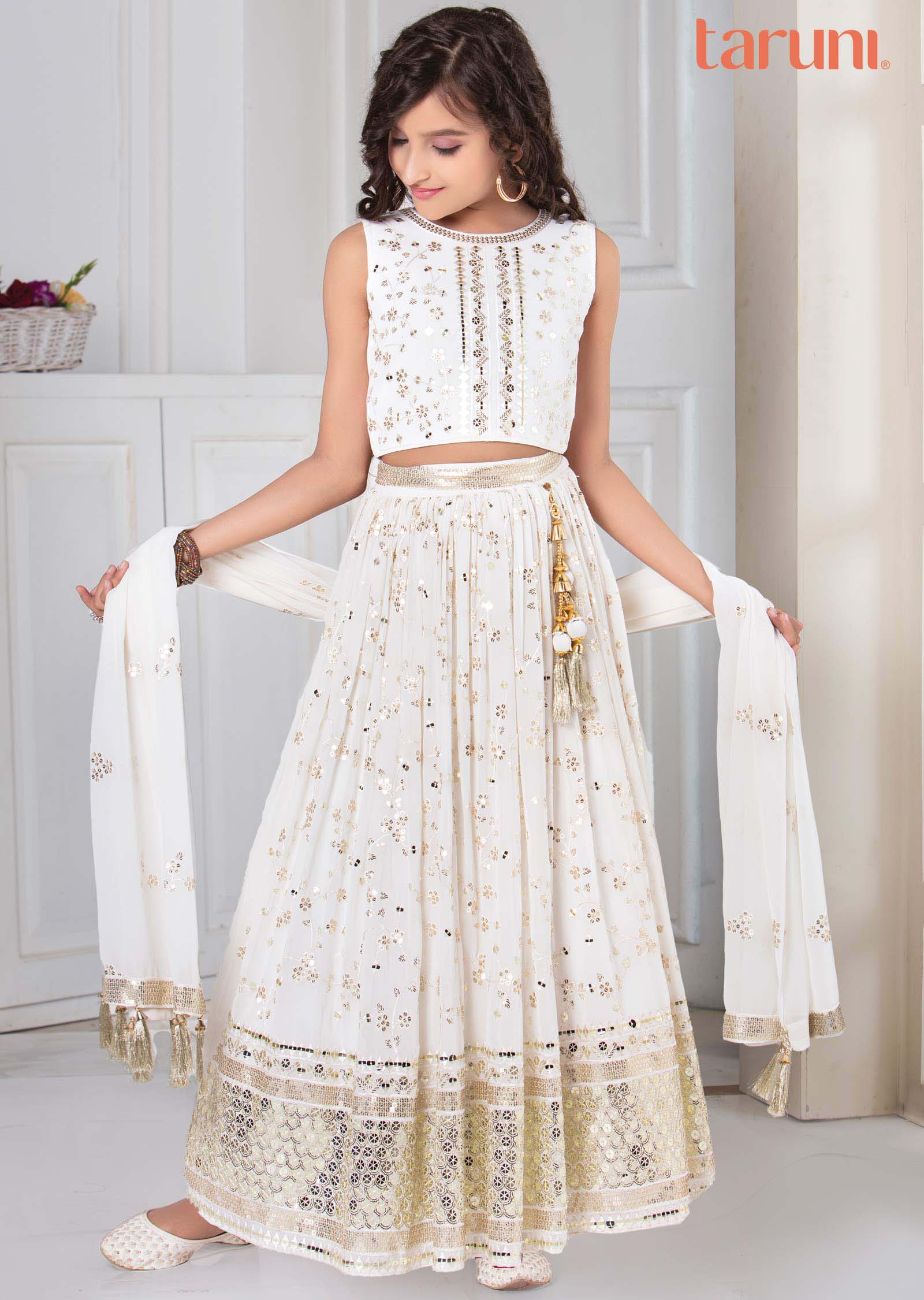 Off White Georgette Kids Lehenga