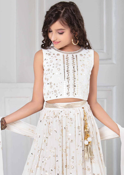 Off White Georgette Sequins Kidswear