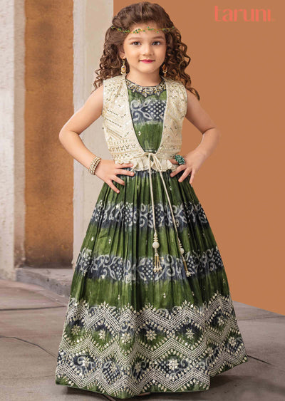 Green/Grey Chanderi Sequins Kidswear