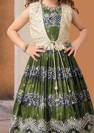 Green/Grey Chanderi Sequins Kidswear