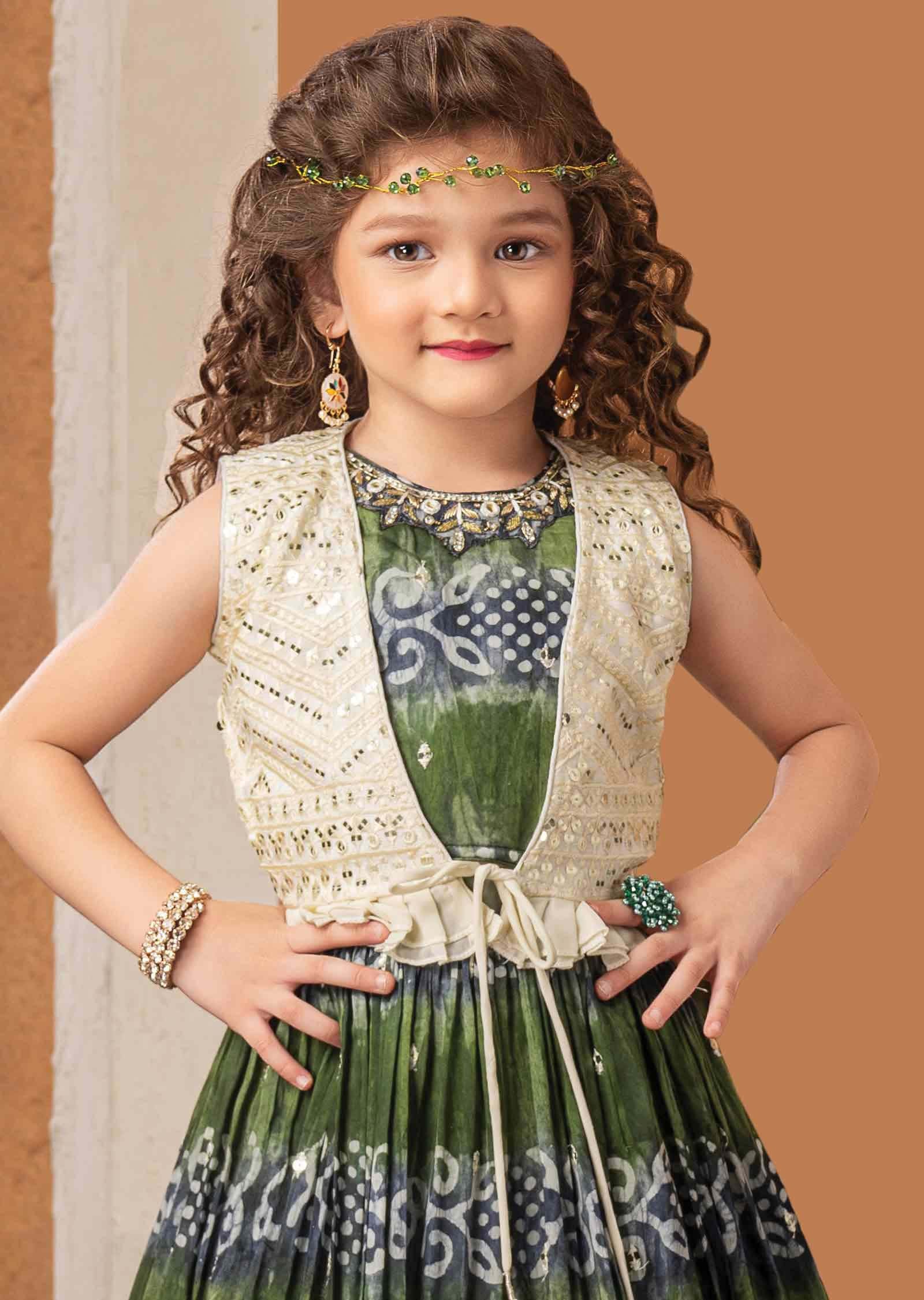 Green/Grey Chanderi Sequins Kidswear