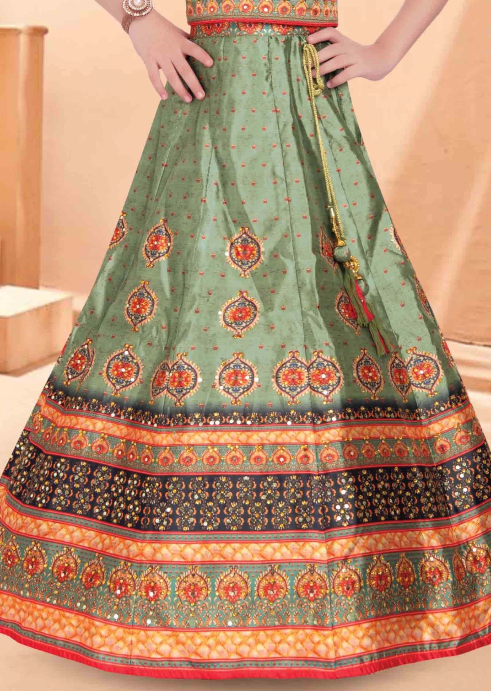 Green Silk Kids Lehenga