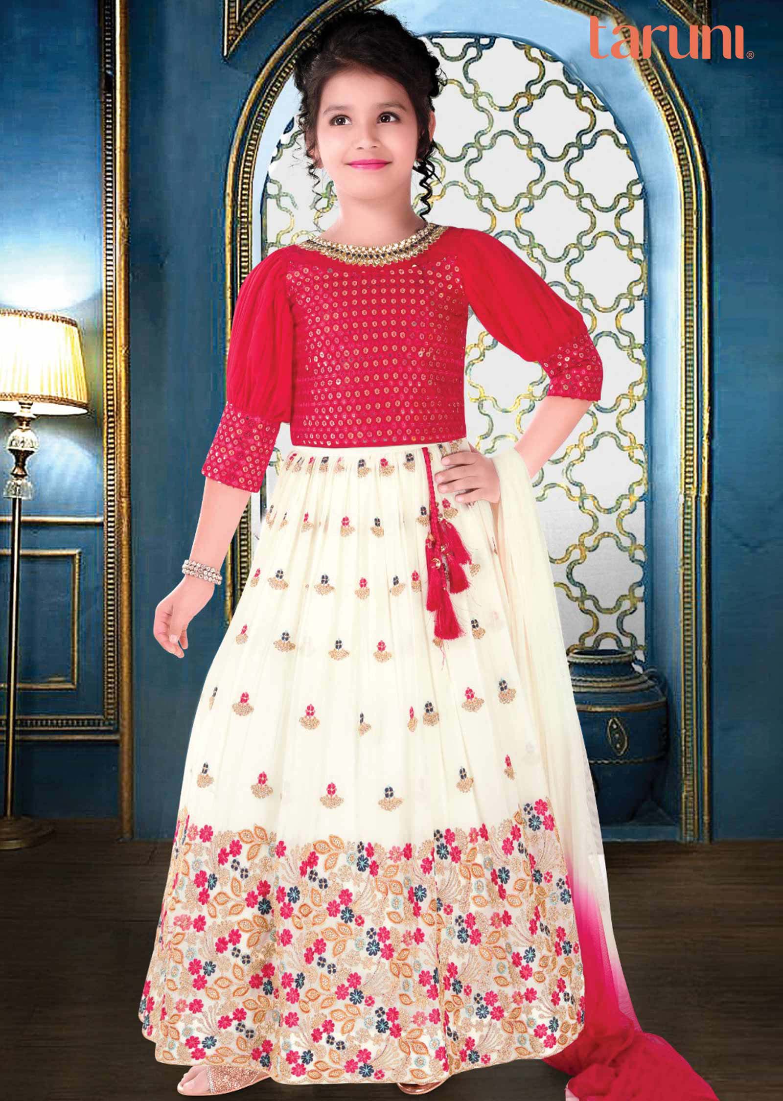 Rani Pink Georgette Zardosi & Embroidered Kids Lehenga