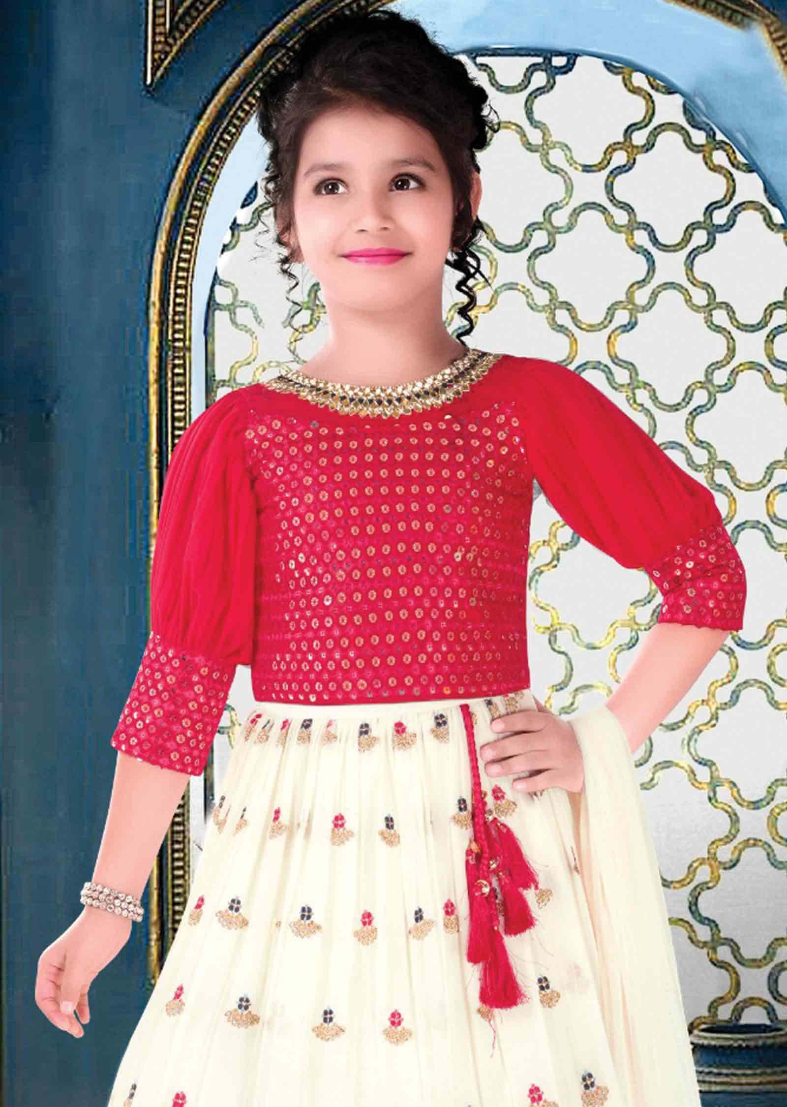 Rani Pink Georgette Zardosi & Embroidered Kids Lehenga