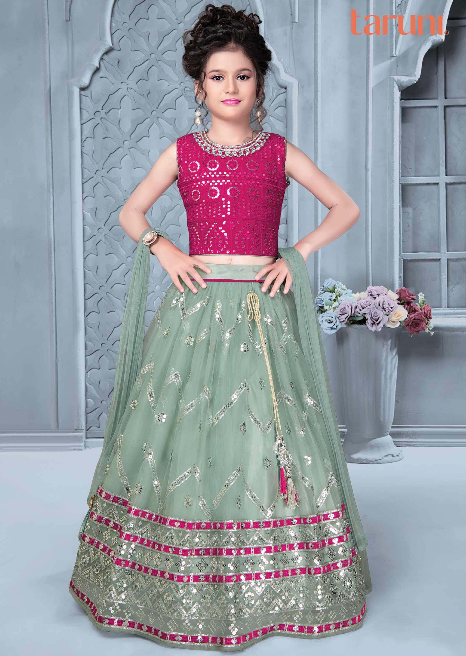 Pink Georgette Kids Lehenga