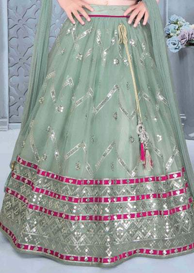 Rani Pink Georgette Zardosi & Embroidered Kids Lehenga