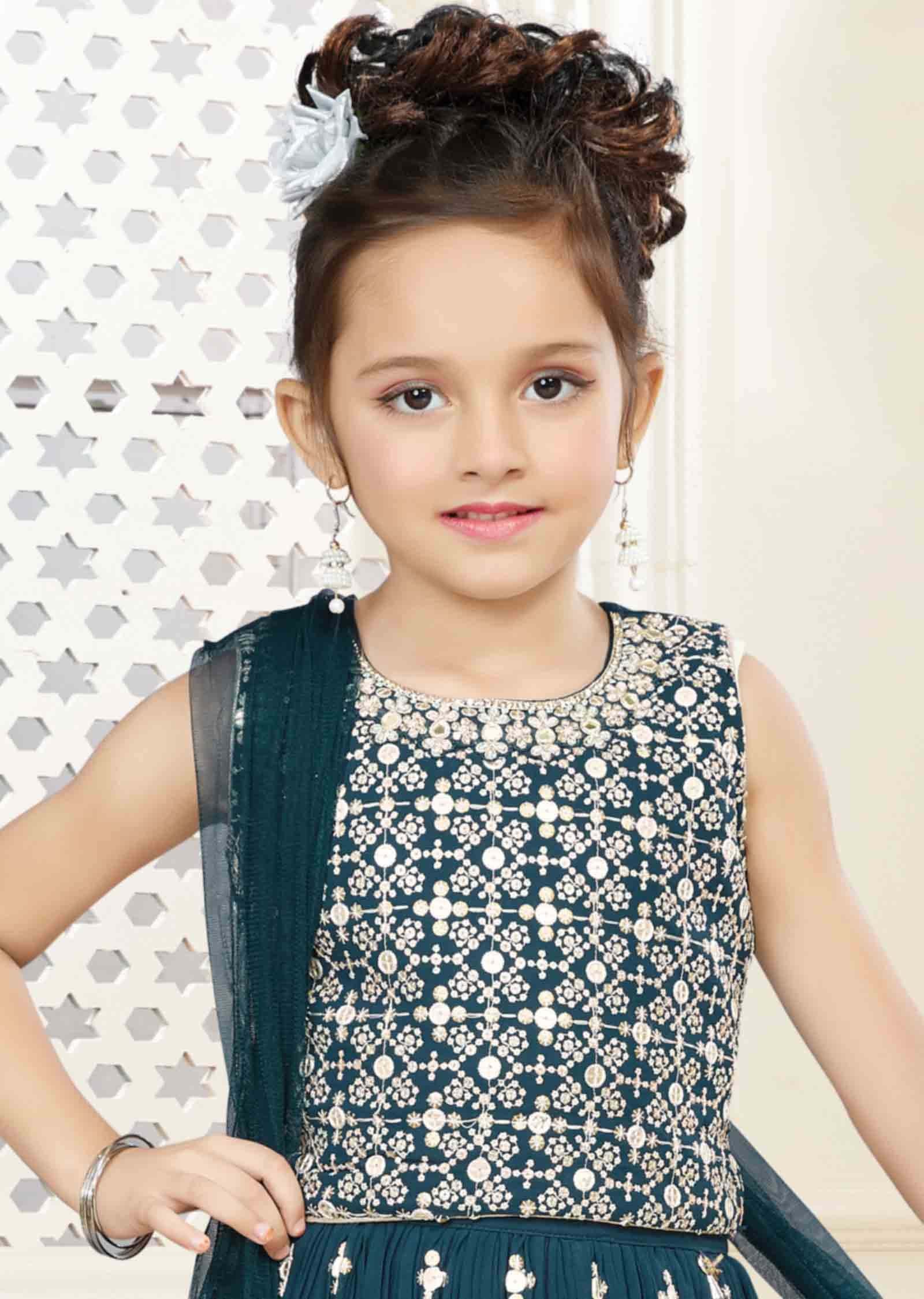 Rama Blue Georgette Sequins Kids Lehenga