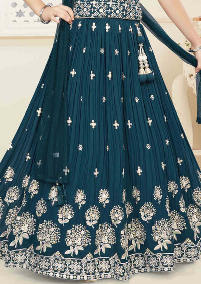 Rama Blue Georgette Sequins Kids Lehenga