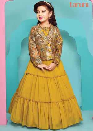 Mustard Chinnon Kids lehenga