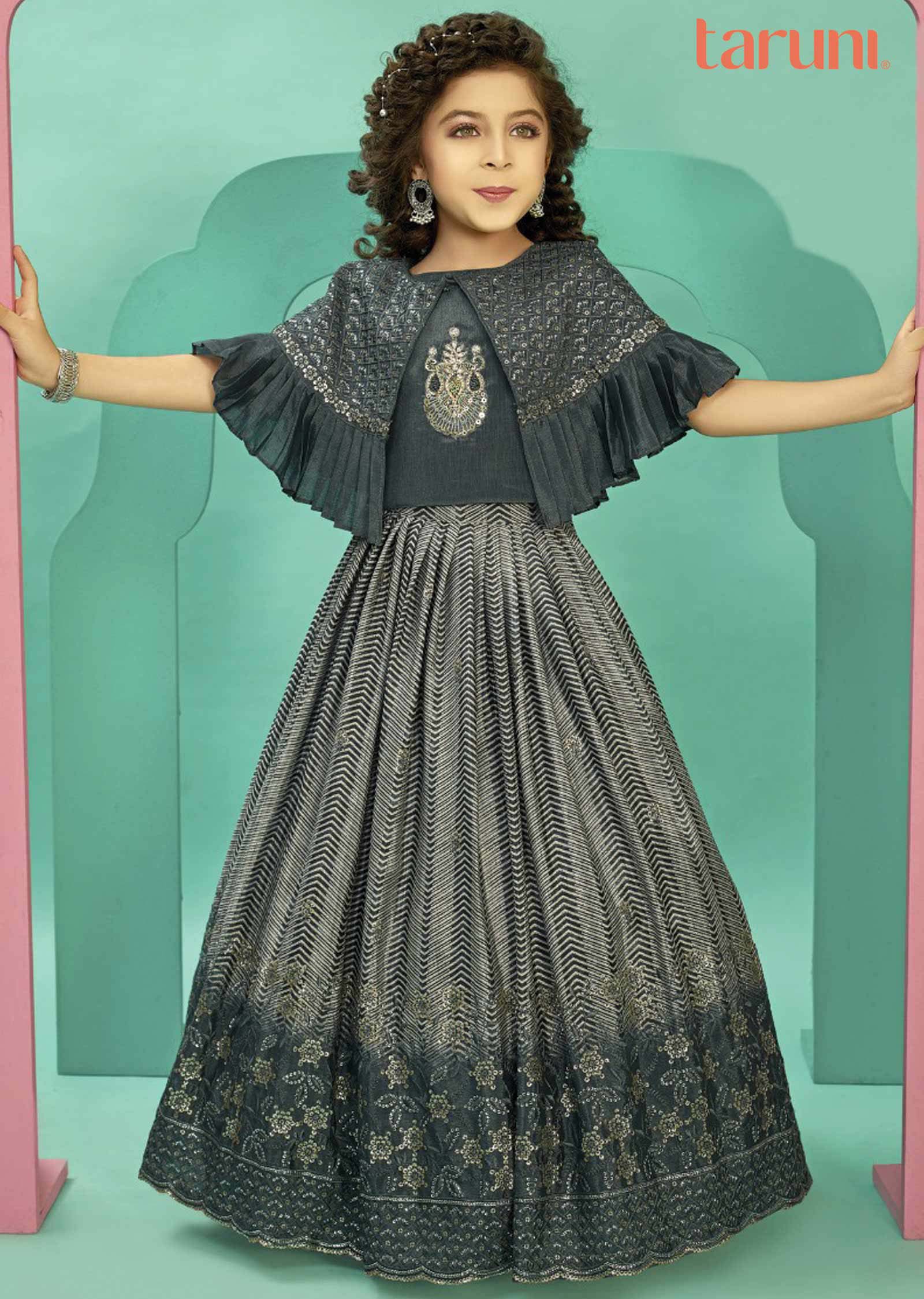 Grey Chinnon Kids Lehengas