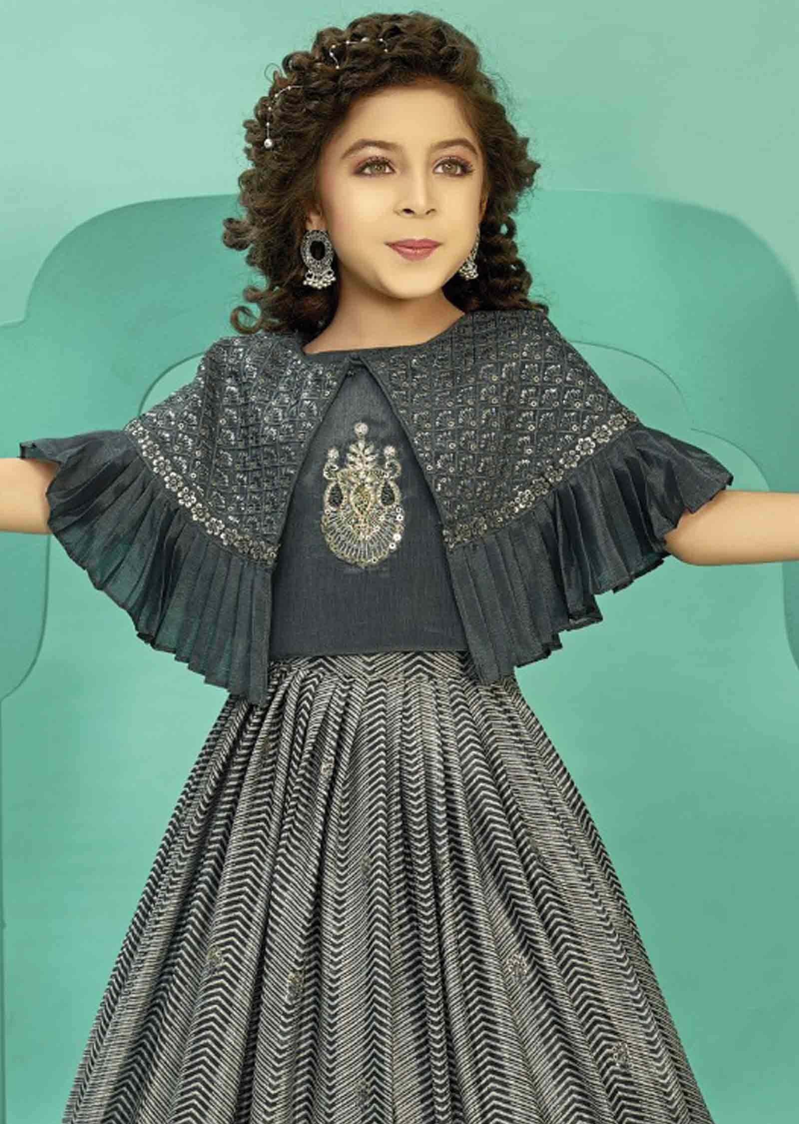 Grey Chinnon Kids Lehengas